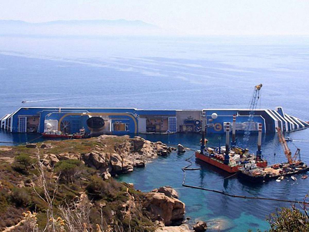 Лайнер Costa Concordia починають знімати з мілини