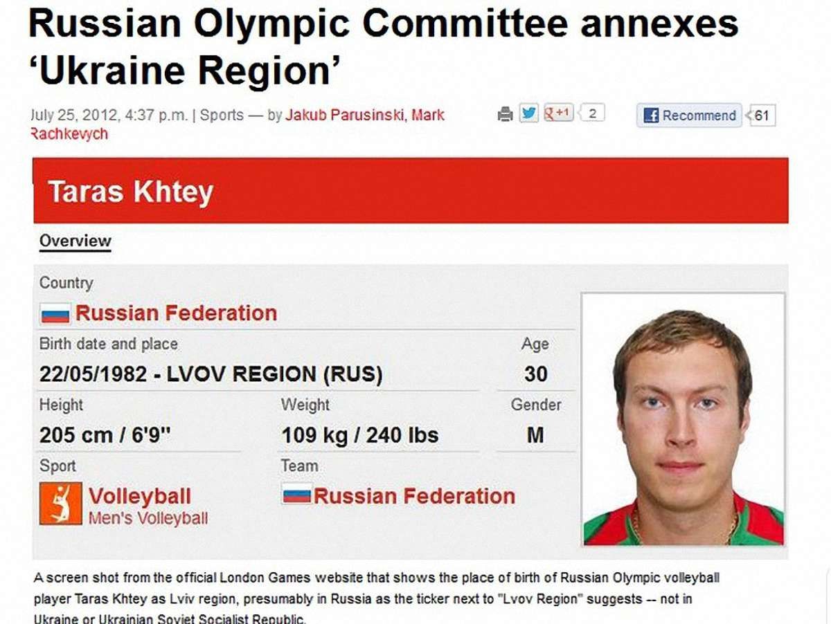 На Олімпіаді-2012 Львів позначили як регіон Росії 