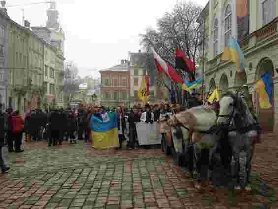 У Львові студенти привели на пікет коней. Фото