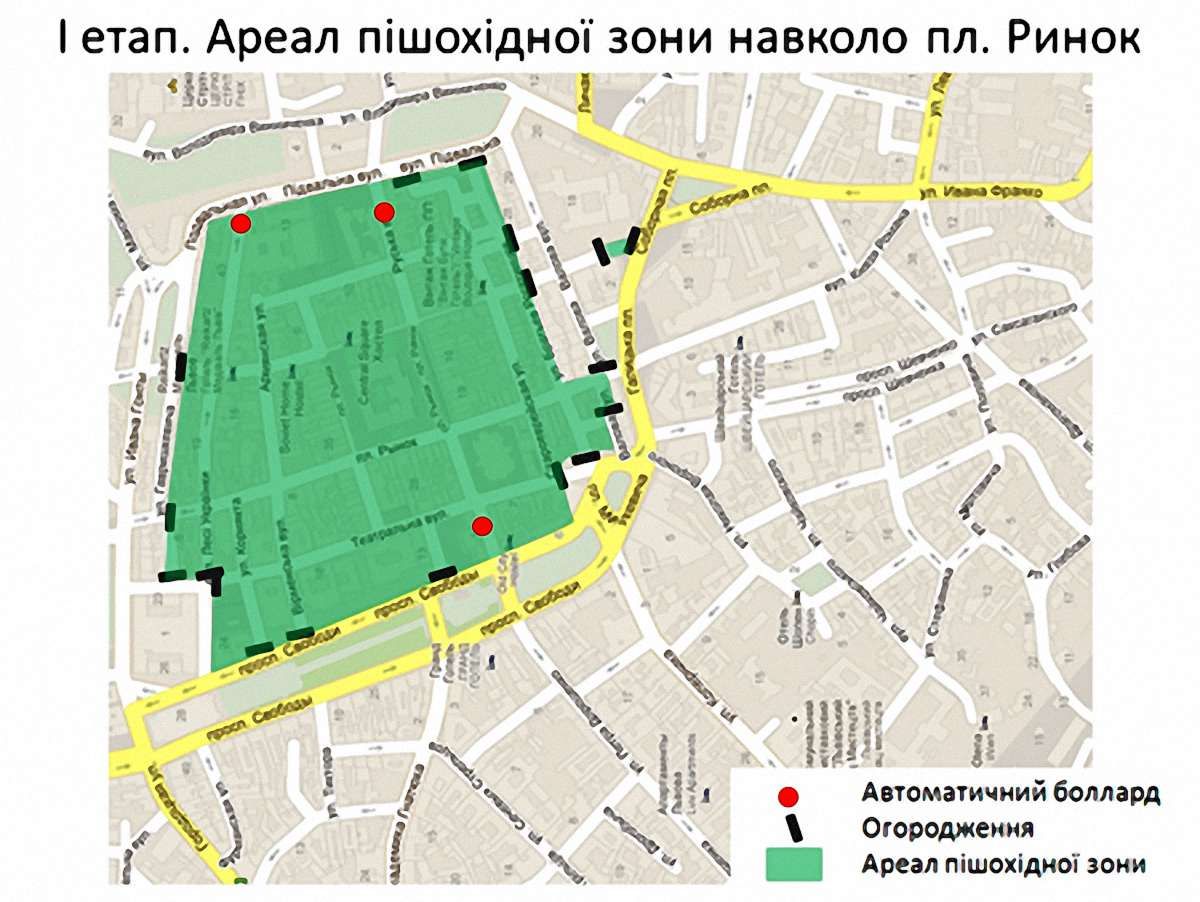 Площу Ринок захистять від автівок боллардами