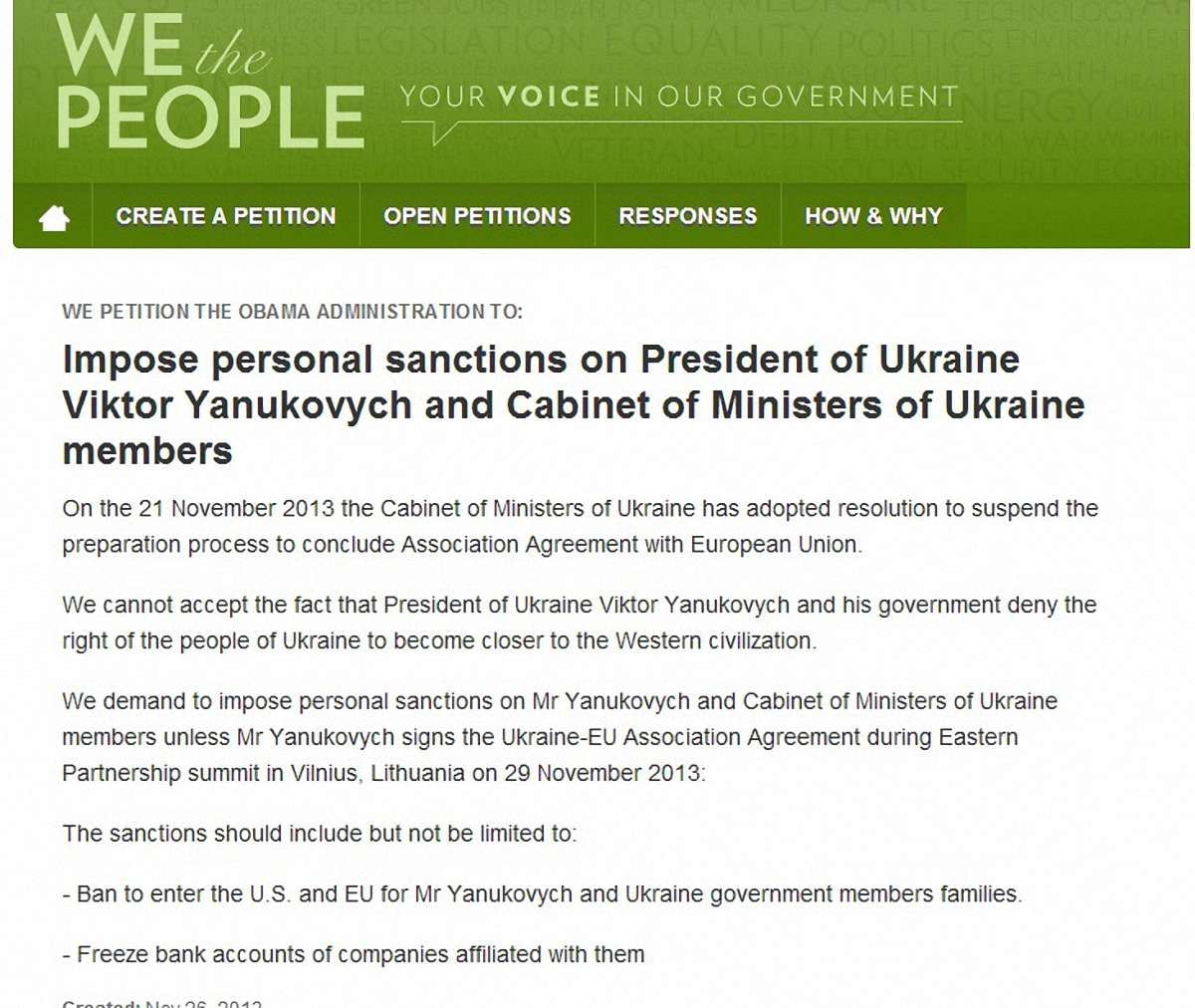 Українці масово підписують петицію про санкції для Януковича