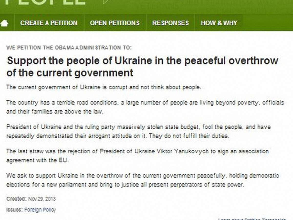 На сайті Білого дому вже 11 петицій щодо ситуації в Україні