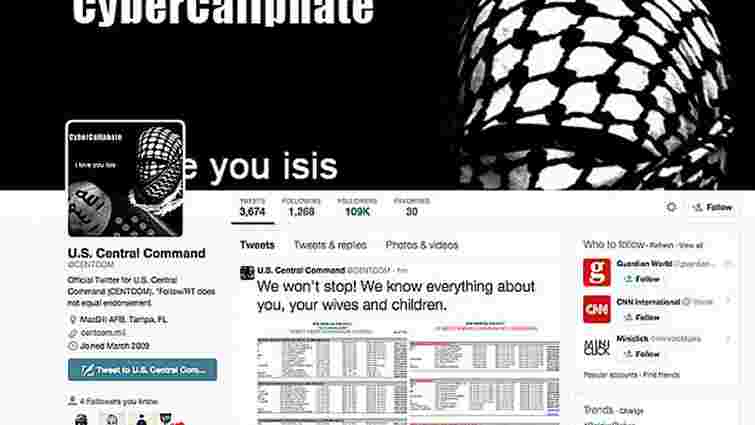 Хакери атакували Twitter та YouTube сторінки командування збройних сил США