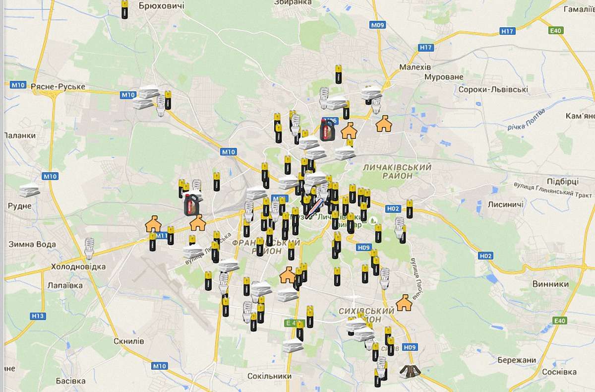 У Львові з’явилась інтерактивна мапа із пунктами утилізації батарейок та ртутних ламп