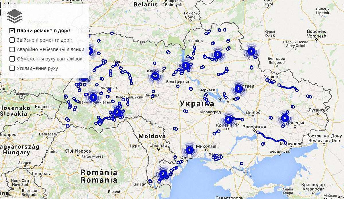 Запрацювала інтерактивна карта ремонту доріг «Укравтодору»