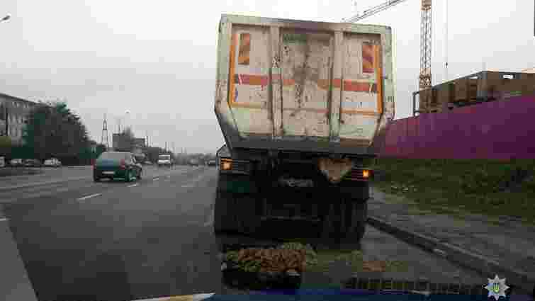 Львівські патрульні оштрафували водія вантажівки за забруднення дороги