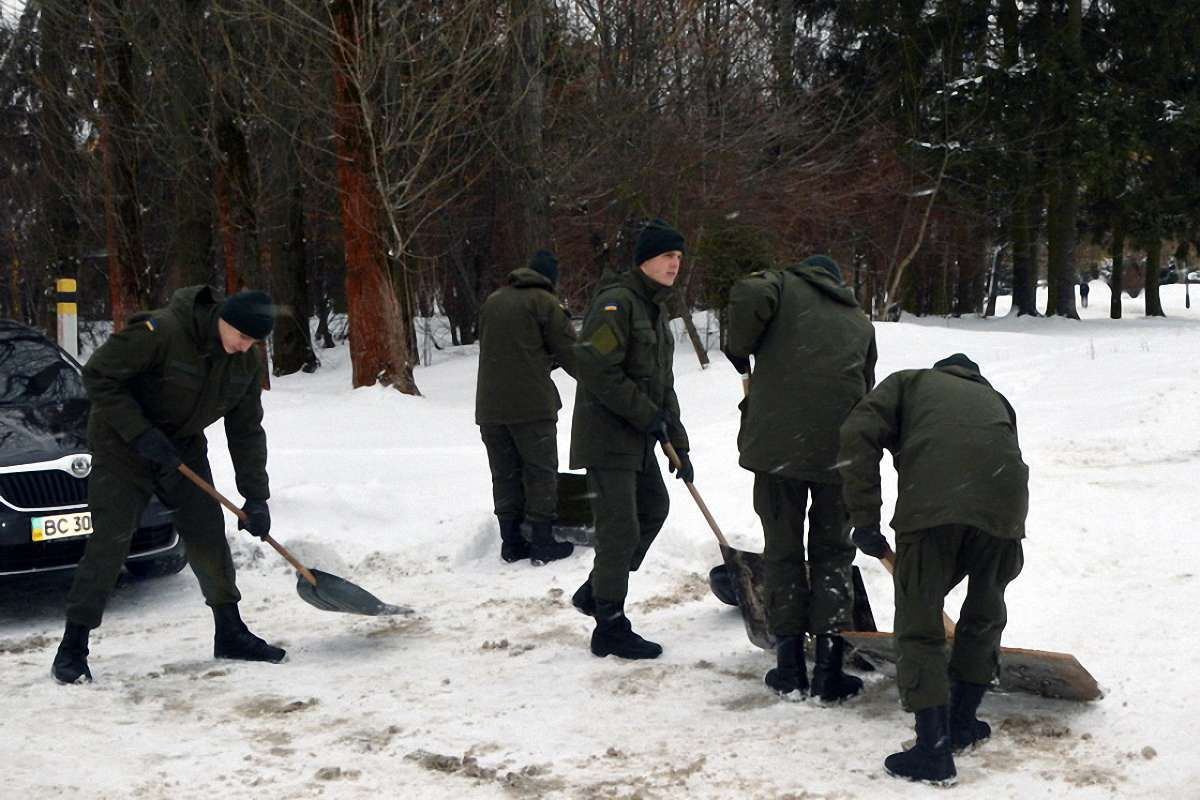 Через погіршення погоди у Львові до розчищення парку від снігу залучили Нацгвардію
