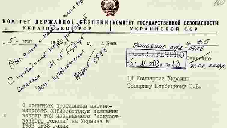 СБУ оприлюднила документи КДБ про свідоме замовчування Голодомору