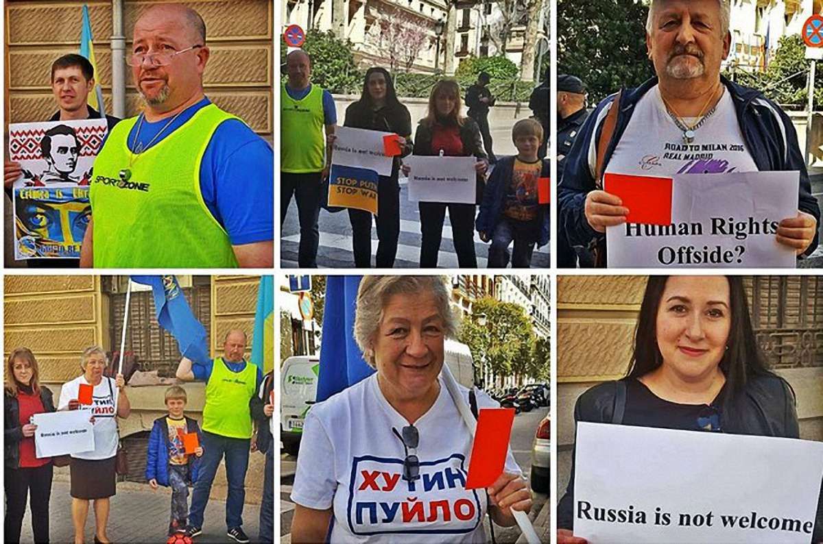 У Мадриді українські активісти пікетували делегацію РФ, яка прийшла на зустріч ПАРЄ
