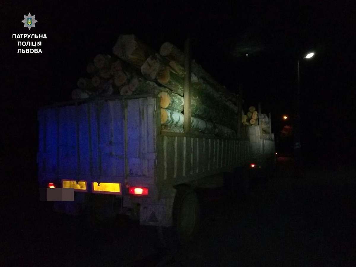 Неподалік Львова поліція зупинила вантажівку із нечіпованою деревиною