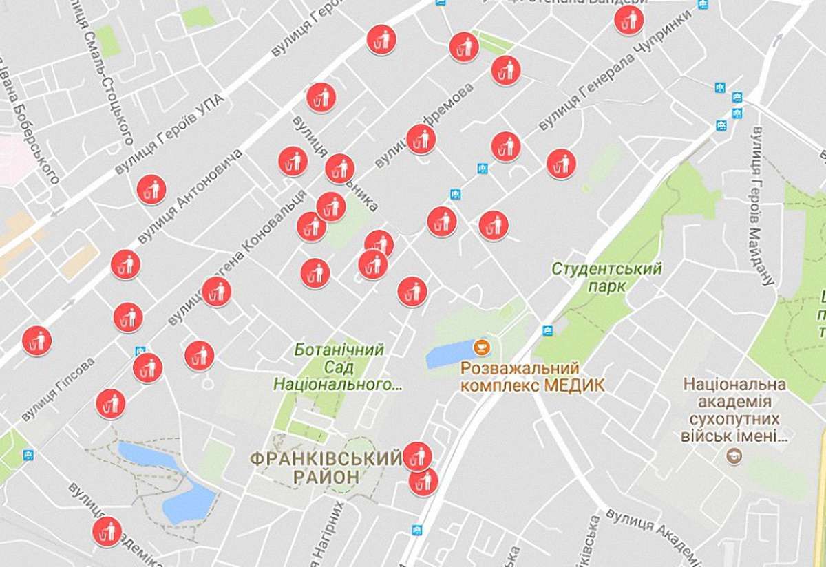 Онлайн-мапа переповнених сміттєвих майданчиків у Львові. 6 липня
