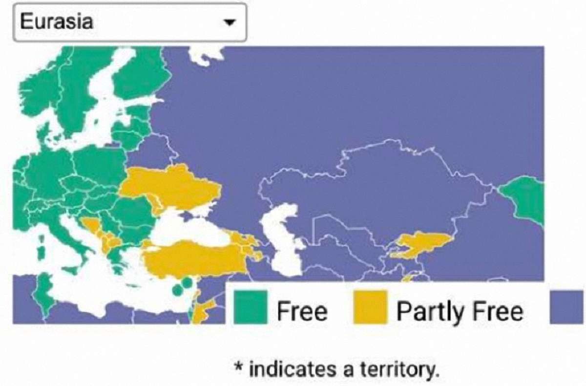 Freedom House проілюструвала звіт про загрози демократії картою України без Криму