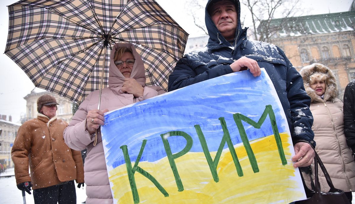 У центрі Львова відбулось віче проти виборів президента Росії в окупованому Криму