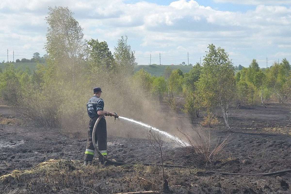 Рятувальники продовжують гасити пожежу на торфовищі у селі Бірки
