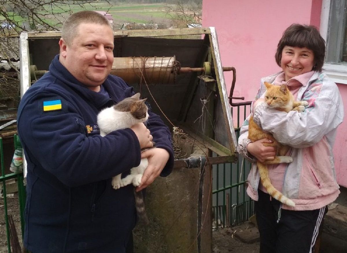Рятувальники витягнули двох котів з 10-метрового колодязя у Жидачівському районі