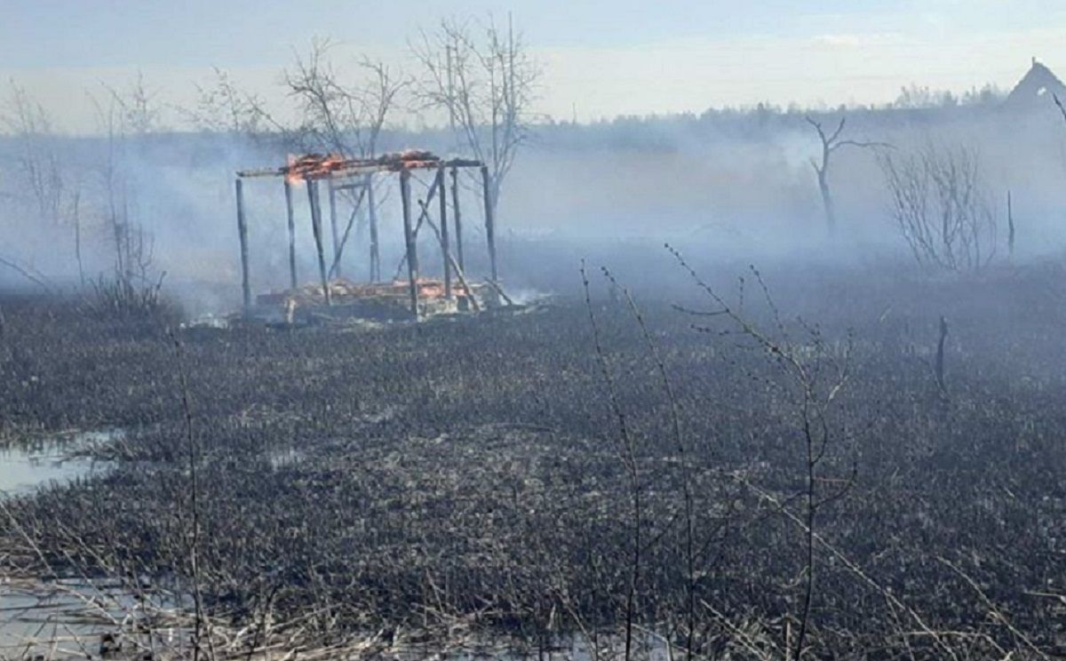 Через підпал сухої трави біля Червонограда згоріло 10 дачних будиночків