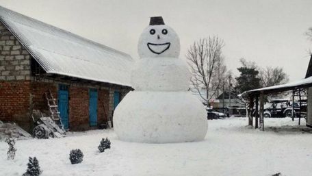 Багатодітна сім'я з Волині зліпила чотириметрового сніговика