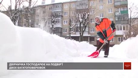 87-річна львівська двірничка вправно господарює під час снігопаду