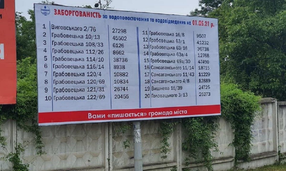 «Стрийводоканал» оприлюднив адреси боржників на білбордах