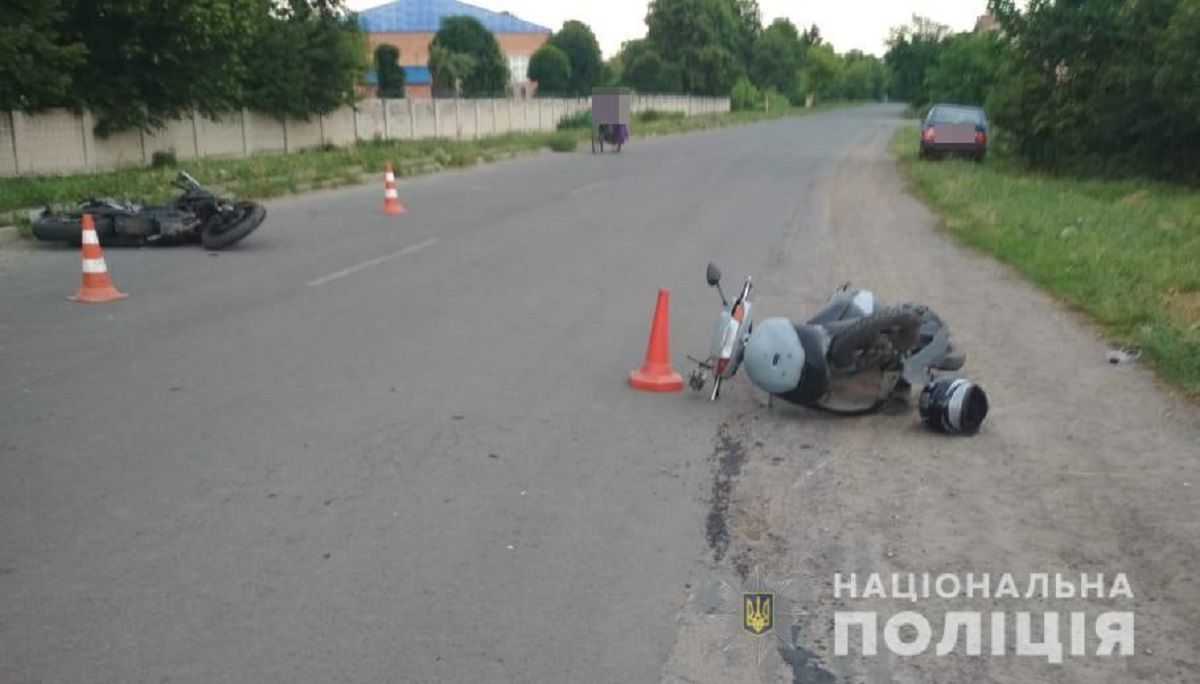  На околиці Луцька зіткнулися неповнолітні скутерист та мотоцикліст