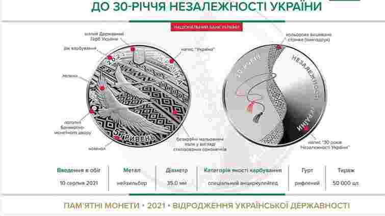 Нацбанк випустив пам’ятну монету до 30-річчя Незалежності України