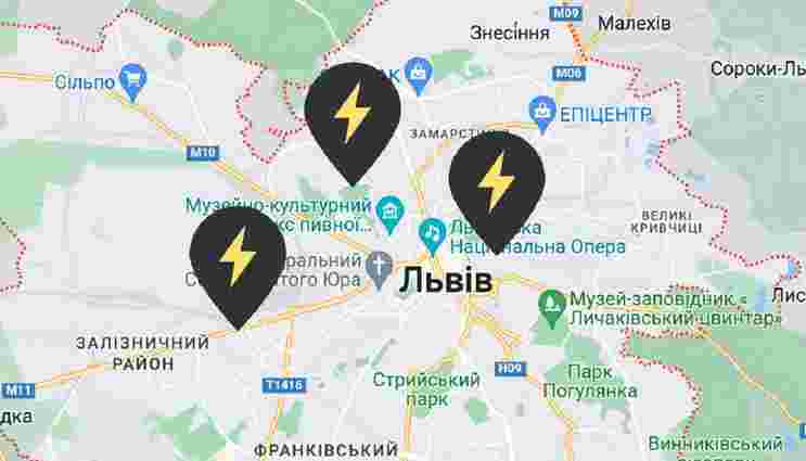 Карта громадських закладів Львова з генераторами і укриттями