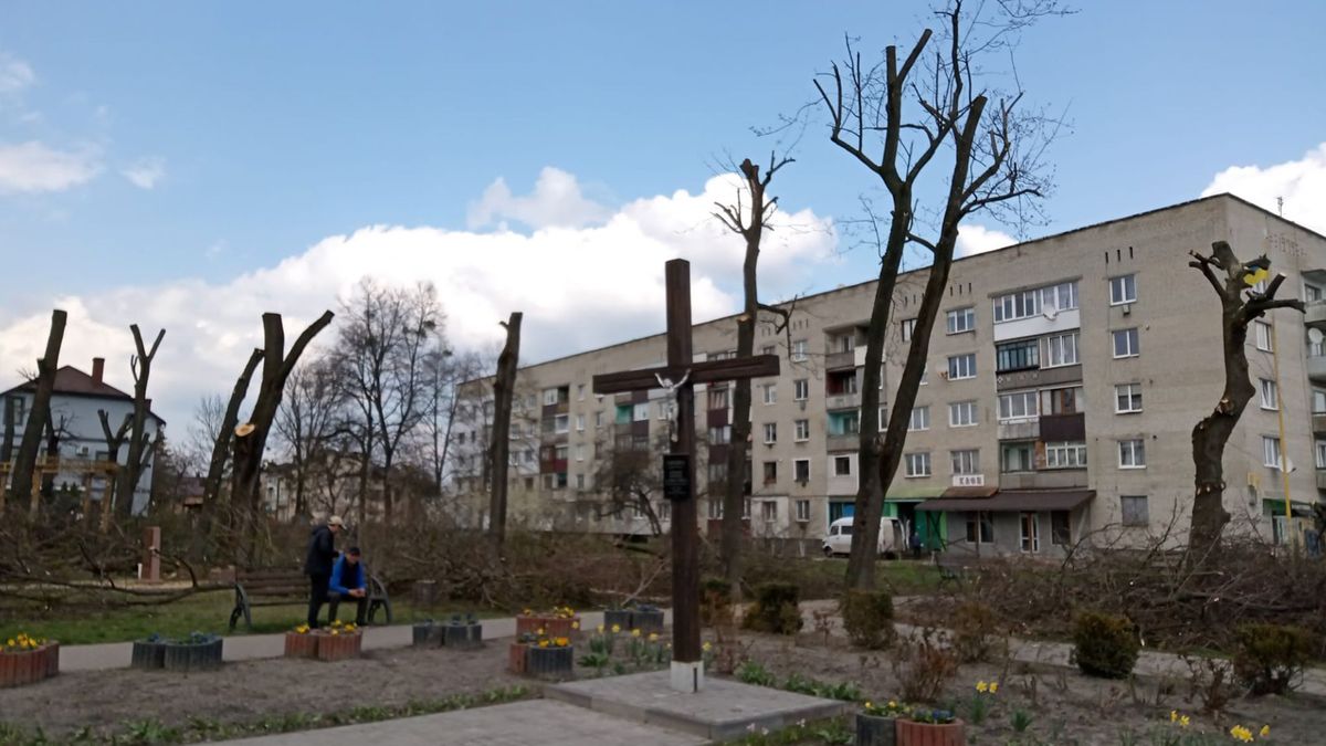 Після весняної обрізки у центрі Великих Мостів замість дерев залишилися стовпи