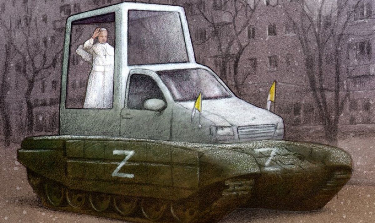 Популярний польський тижневик зобразив Папу Франциска на російському танку