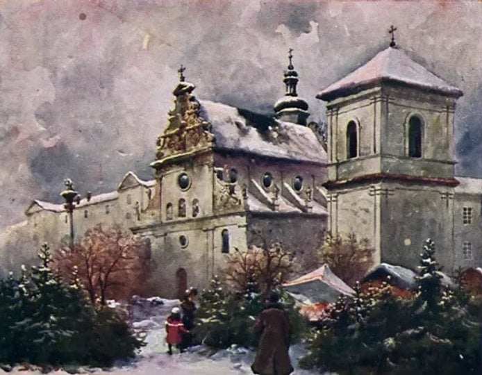 Ялинковий базар біля Бернардинів у Львові. Листівка Станіслава Тондоса
