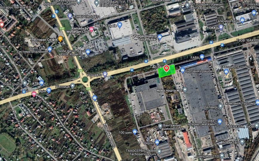 Ділянка проектування АС позначена зеленим кольором