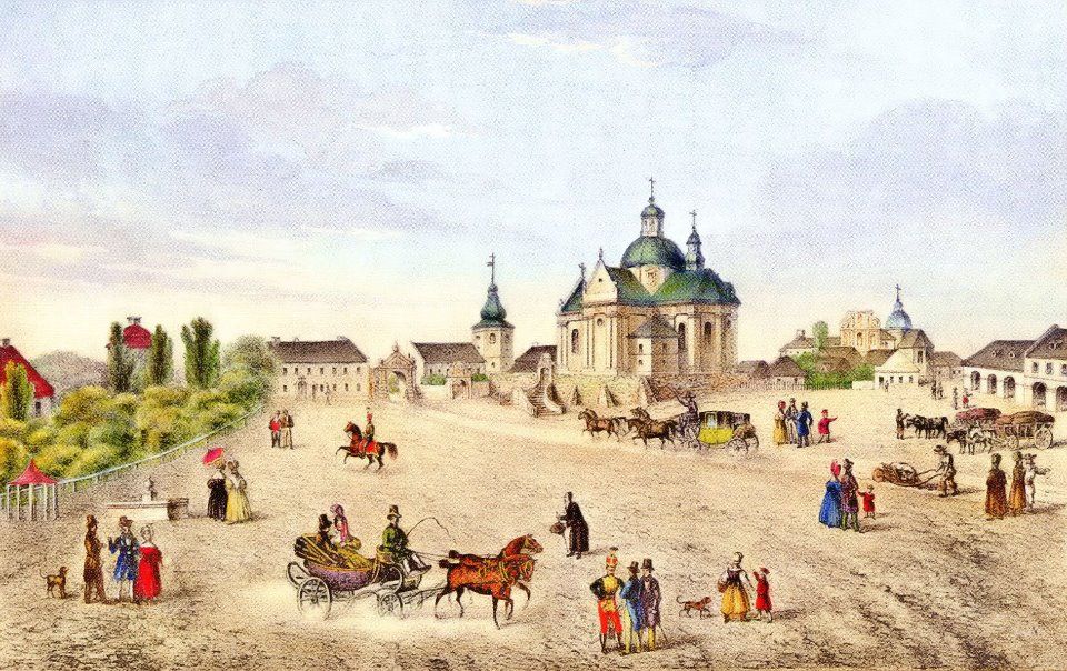 Центральна площа Жовкви часів Франца Ксавера Моцарта (літографія 1838 року Карла Ауера)