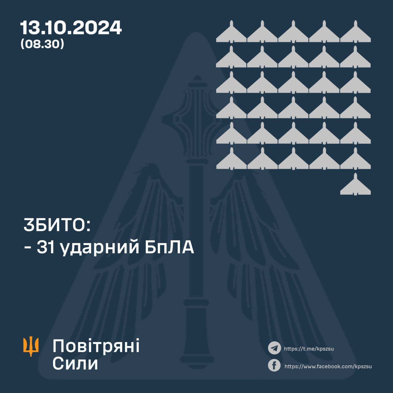 Скільки дронів збили у ніч на 13 жовтня 2024 