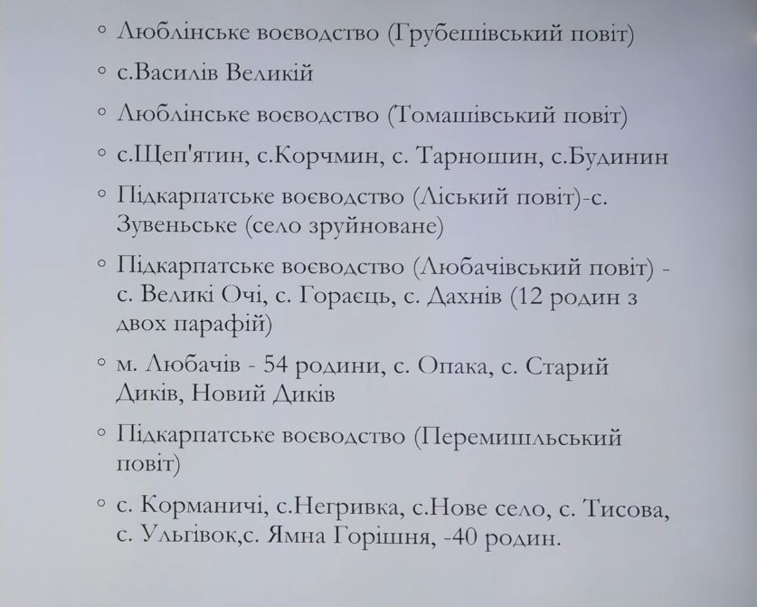 Місцевості, звідки українців переселили на Рясне