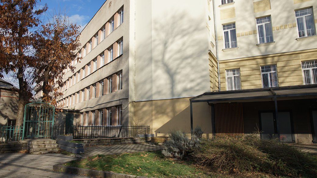Громадський туалет дозволили розмістити біля Ужгородського ліцею ім. Тараса Шевченка. Фото Суспільне