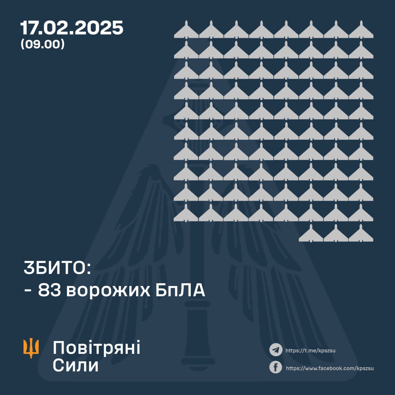 Результат роботи ППО у ніч на 17 лютого