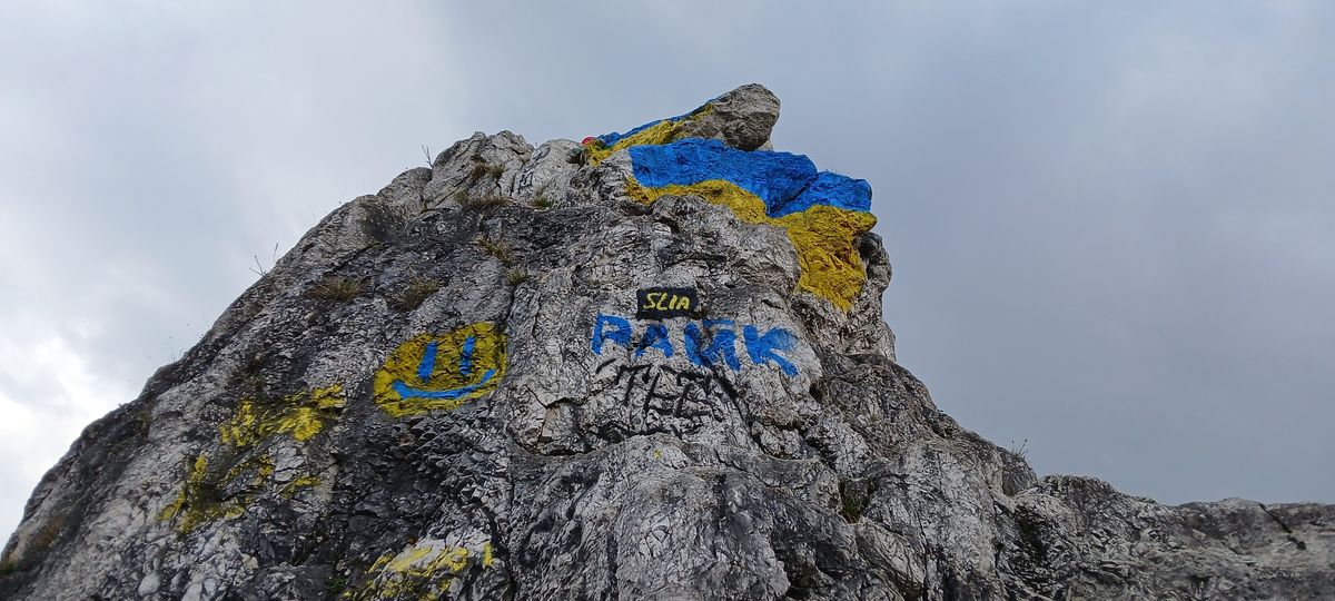 В Угорщині невідомі розмалювали синьо-жовтими кольорами заповідну скелю 