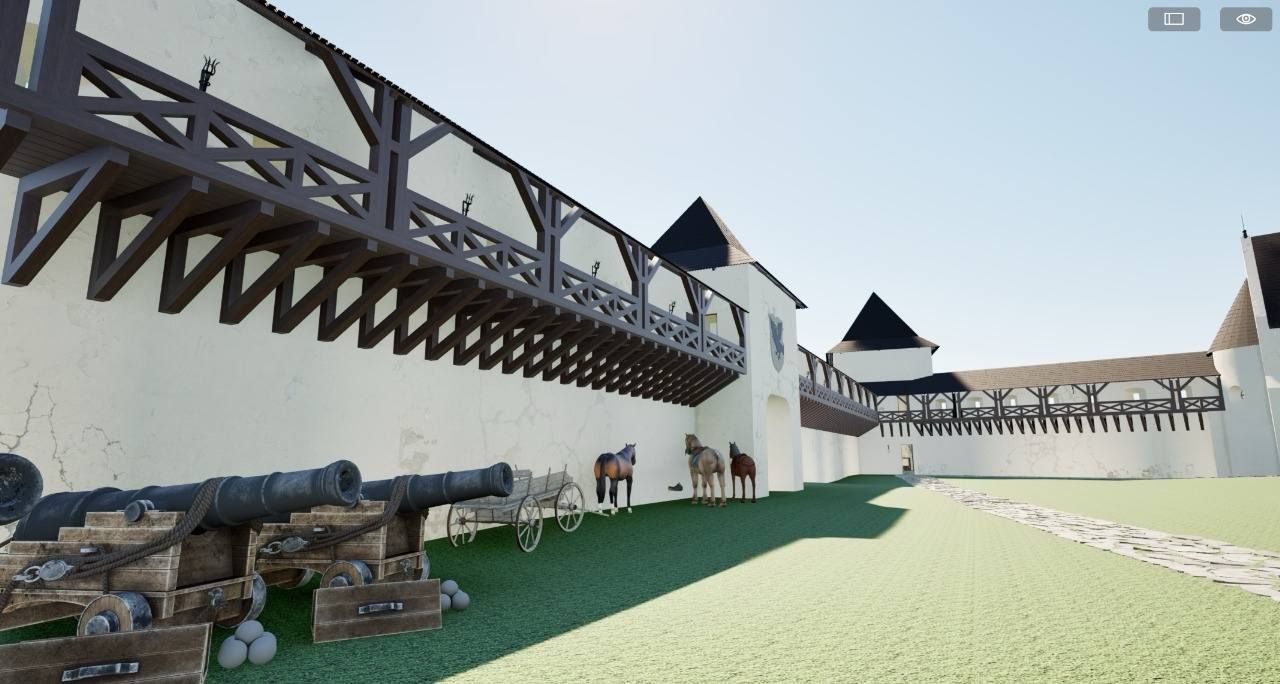 Дитинець і оборонні мури з бойовими галереями (3D-візуалізація)