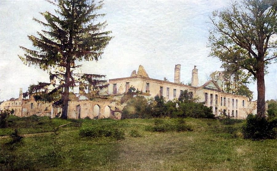 Руїни палацу в Пеняках (колоризоване фото 1918 рік)