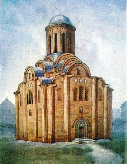 Василівська церква на Новому дворі у Києві (графічна реконструкція Ю. Асєєва, ВУЕ)