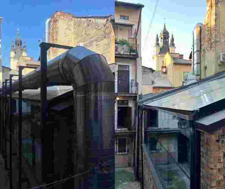 У дворі камʼяниці на площі Ринок демонтували самовільну вентиляційну трубу 