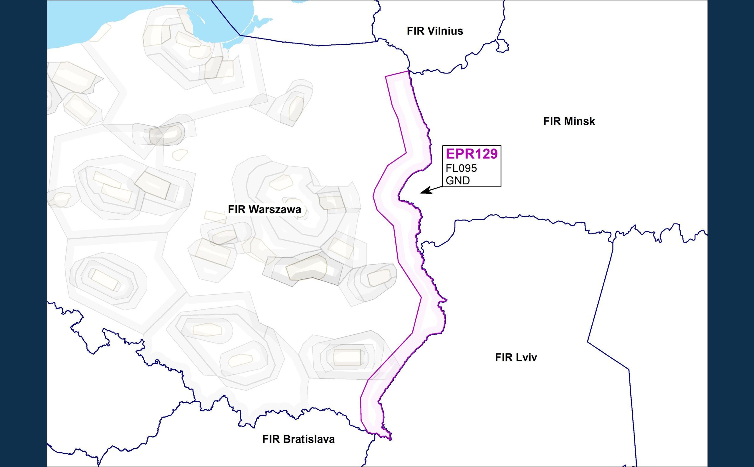 Карта Агентства польської авіаційної навігації, зображено, де діє заборона польотів у Польщі 