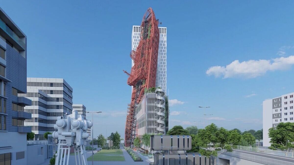 В Празі зведуть хмарочос з гігантською скульптурою кораблетрощі: візуалізація