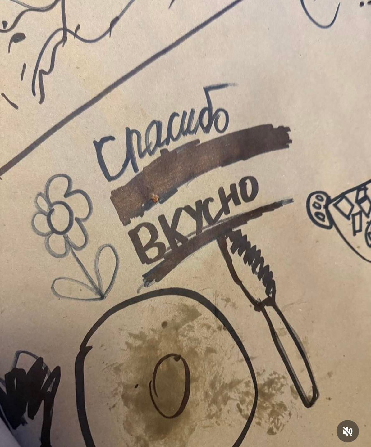 Паперова скатертина з малюнками приборів в Луганському закладі-клоні (фото з інстаграму)