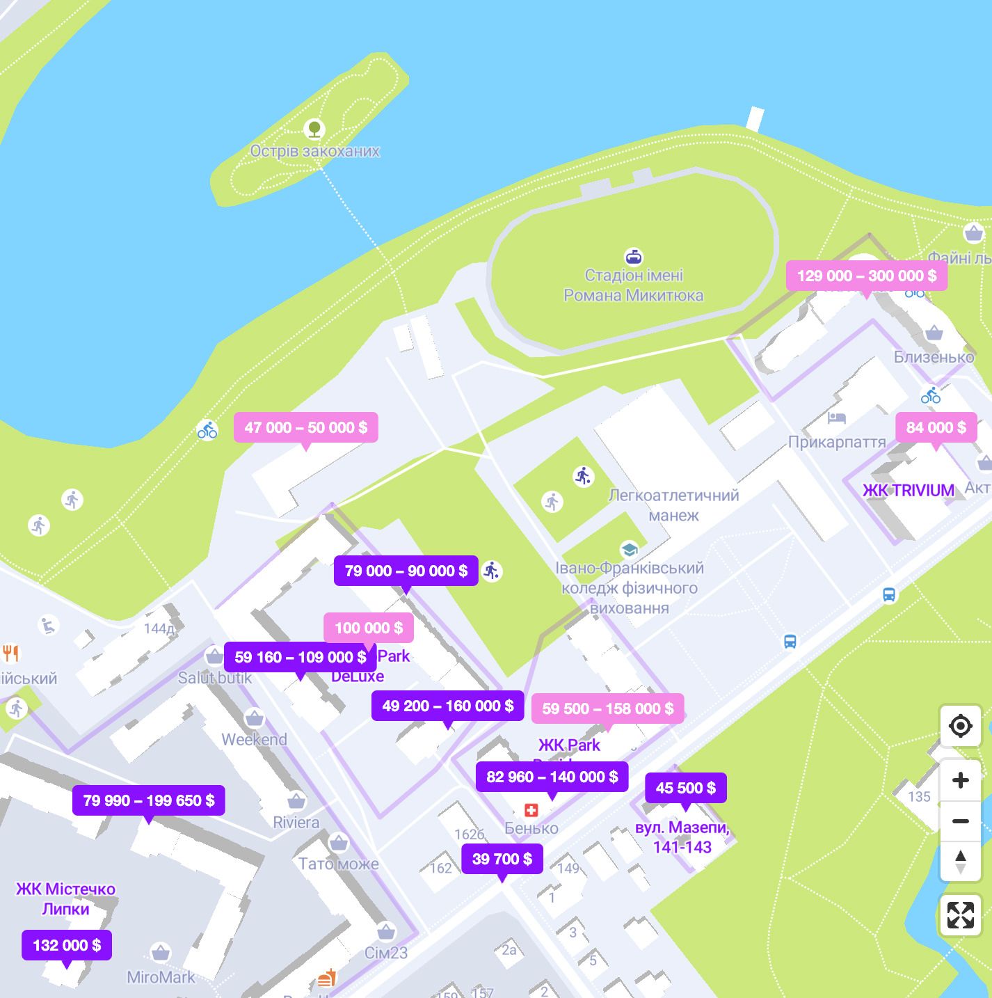 Вартість нерухомості поблизу озера (скрин з сайту rieltor.ua)