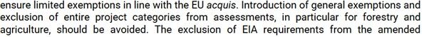 Уривок зі звіту Єврокомісії за 2025 рік, де згадуються спроби виключити оцінку впливу на довкілля