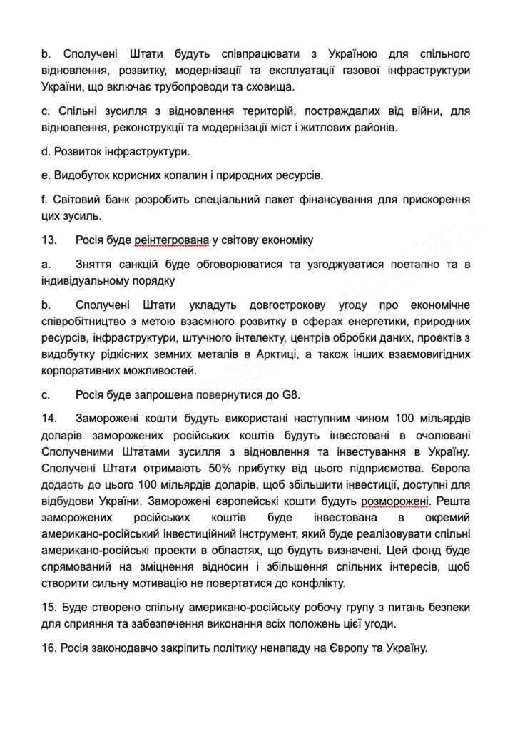 Повний текст мирного плану США / Axios