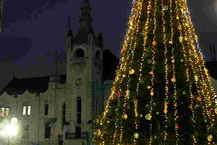 У Мукачеві почали встановлювати різдвяну ялинку