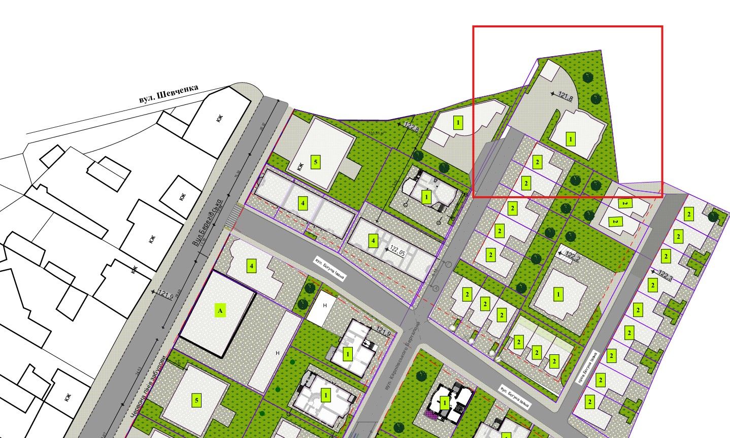 Біля проєктованої ділянки вже здані в експлуатацію два триповерхові будинки преміумкласу
