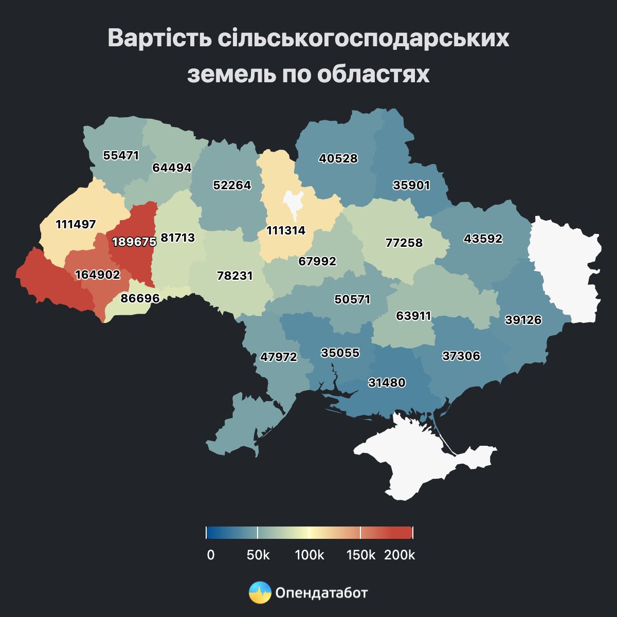 Вартість сільськогосподарських земель у регіонах