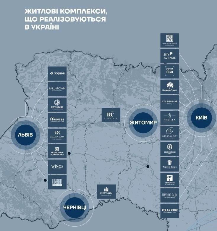 Житлові комплекси, які реалізовуються в Україні / Інфографіка, надана Zaxid.Net